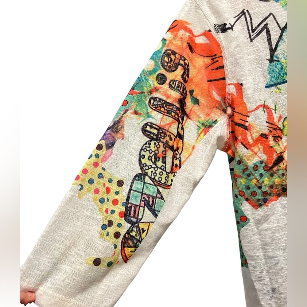 Vecceli Italy Women’s Size Large Wearable Art 3/4 Sleeve Shirt Artsy Whimsical - Picture 7 of 9